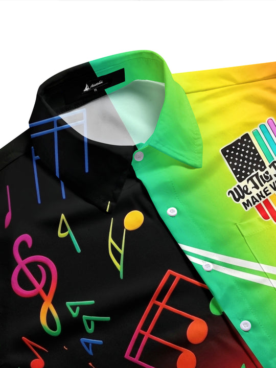 Pride Month Colorful Music Note American Flag Men's Pocket Short Sleeve Shirts