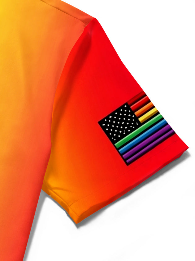 Pride Month Colorful Music Note American Flag Men's Pocket Short Sleeve Shirts