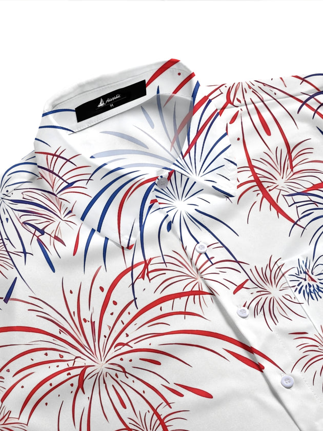American Flag Shark Firework Independence Day Men's Pocket Short Sleeve Shirts