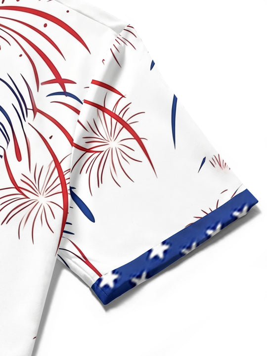 American Flag Shark Firework Independence Day Men's Pocket Short Sleeve Shirts