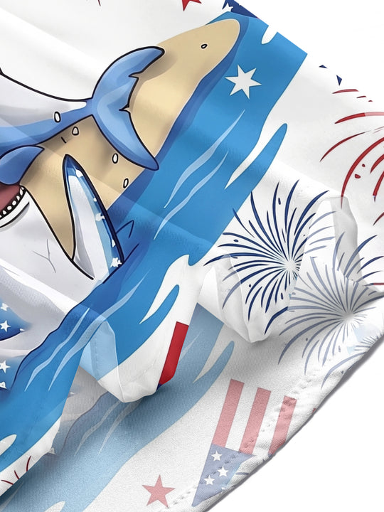 American Flag Shark Firework Independence Day Men's Pocket Short Sleeve Shirts