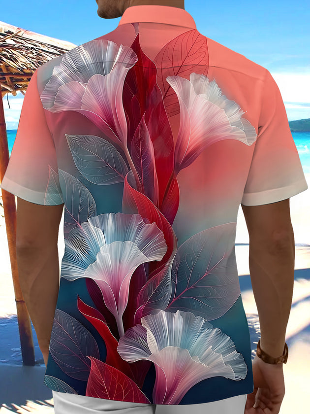 Art Gradient Transparent Flower Men's Pocket Short Sleeve Shirts