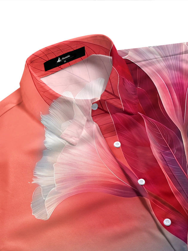 Art Gradient Transparent Flower Men's Pocket Short Sleeve Shirts