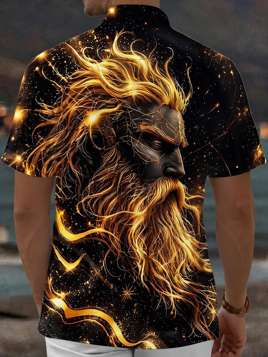 Dark Black Gold Myth Zeus Print Men's Pocket Short Sleeve Shirts