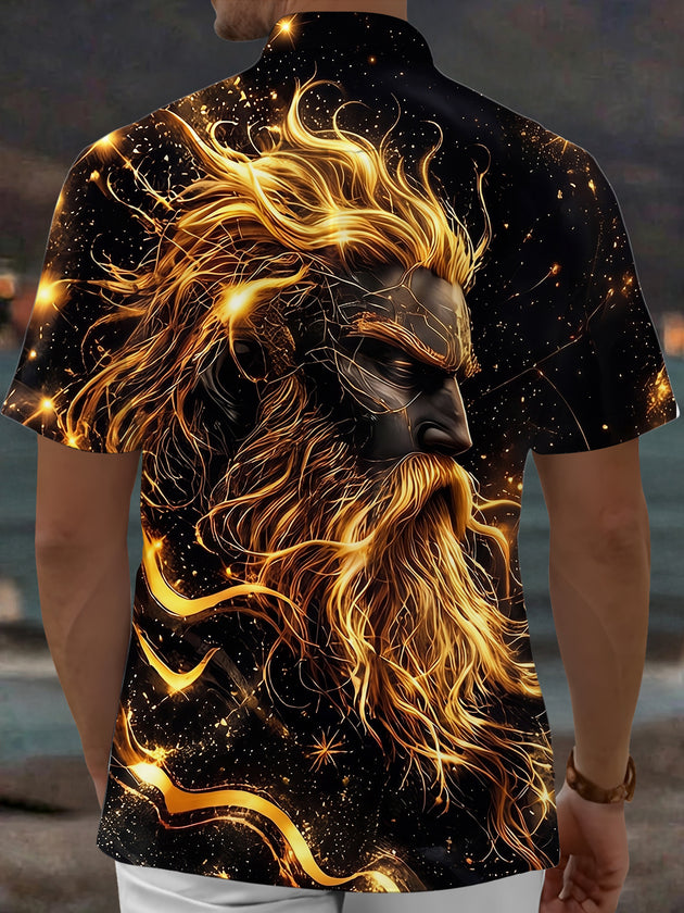Dark Black Gold Myth Zeus Print Men's Pocket Short Sleeve Shirts
