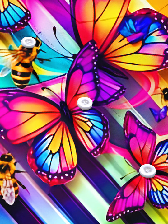 Colorful Gradient Music Piano Keys Butterflies And Bees Men's Pocket Short Sleeve Shirts