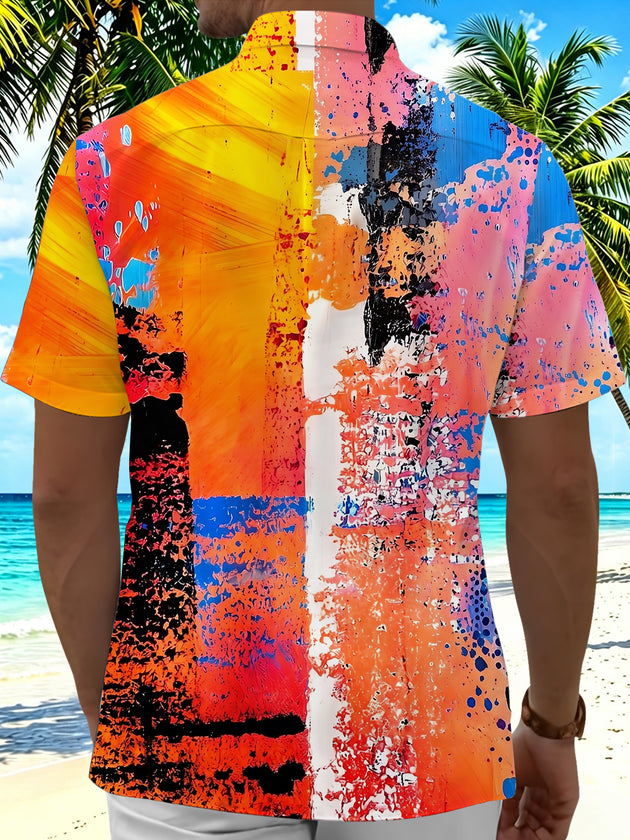 Art Abstract Colorful Splash Men's Pocket Short Sleeve Shirts