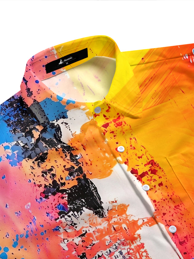 Art Abstract Colorful Splash Men's Pocket Short Sleeve Shirts