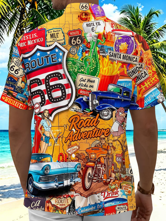 Route 66 Retro Collage Men's Pocket Short Sleeve Shirts