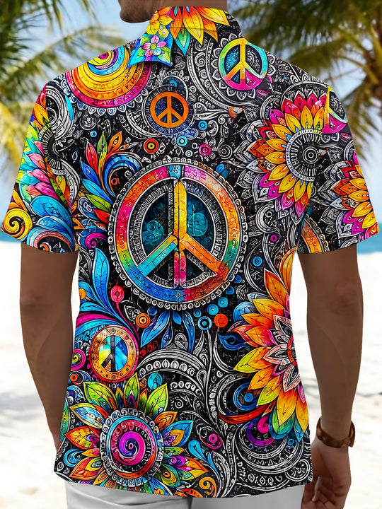 Hippie Bohemian Peace Mandala Men's Pocket Short Sleeve Shirts
