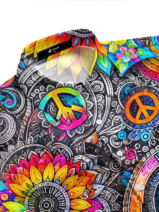 Hippie Bohemian Peace Mandala Men's Pocket Short Sleeve Shirts