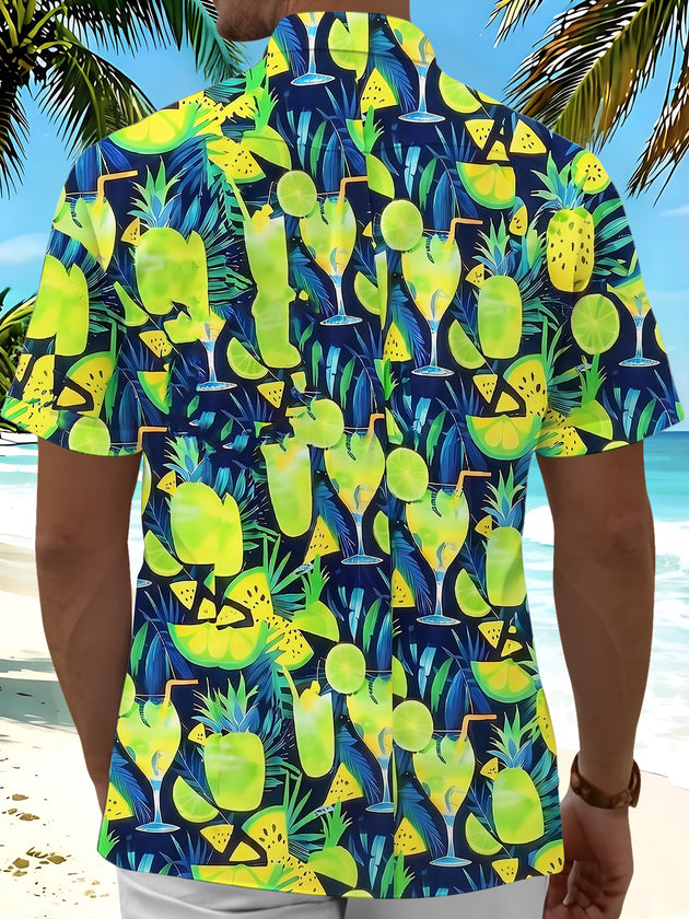 Hawaiian Pineapple Cocktail Men's Pocket Short Sleeve Shirts