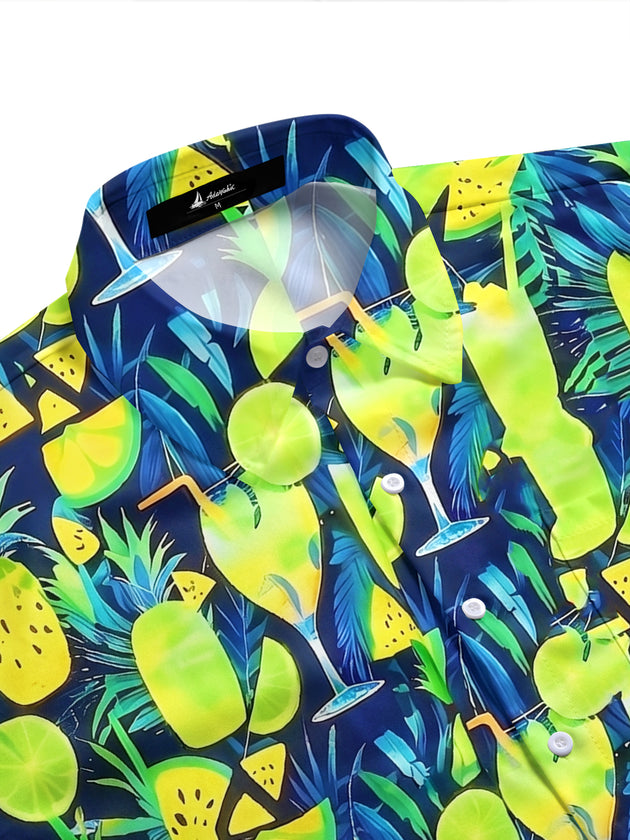 Hawaiian Pineapple Cocktail Men's Pocket Short Sleeve Shirts