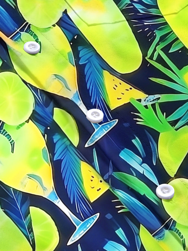 Hawaiian Pineapple Cocktail Men's Pocket Short Sleeve Shirts