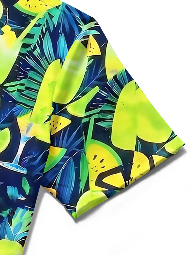 Hawaiian Pineapple Cocktail Men's Pocket Short Sleeve Shirts