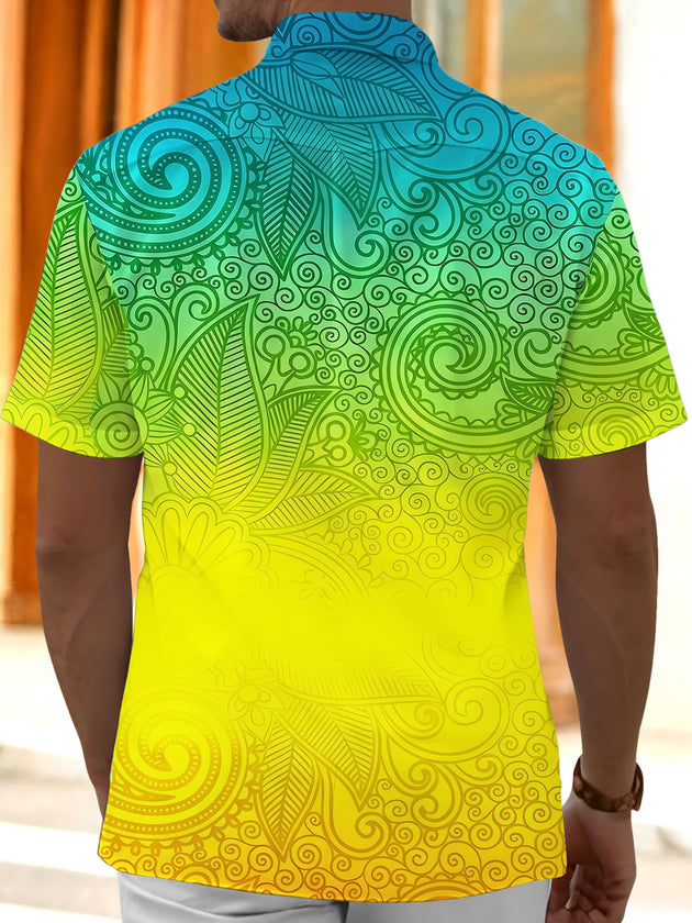 Gradient Tribal Pattern Men's Pocket Short Sleeve Shirts