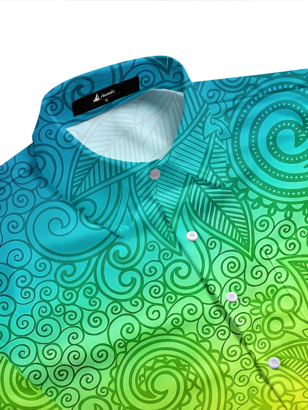 Gradient Tribal Pattern Men's Pocket Short Sleeve Shirts