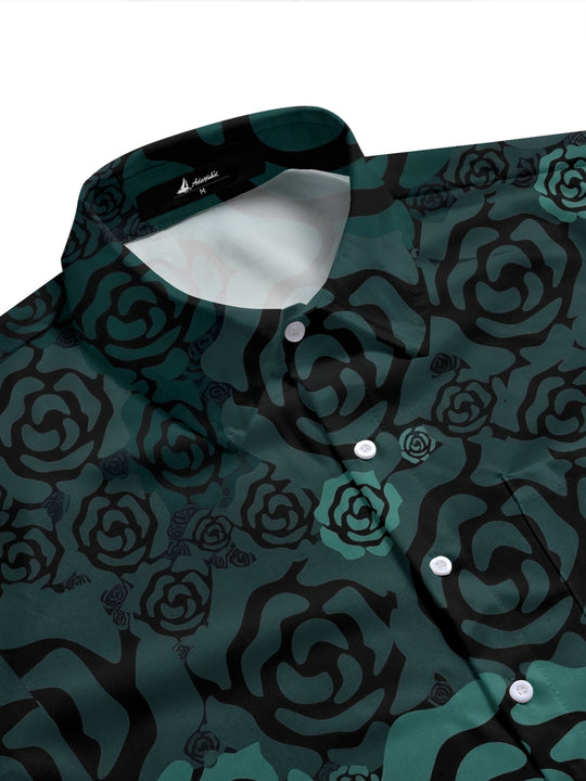 Dark Green Roses Men's Pocket Short Sleeve Shirts