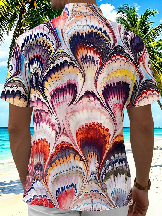 Peacock Feather Pattern Men's Pocket Short Sleeve Shirts