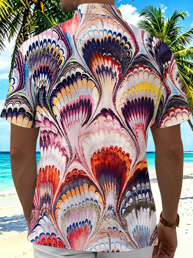 Peacock Feather Pattern Men's Pocket Short Sleeve Shirts