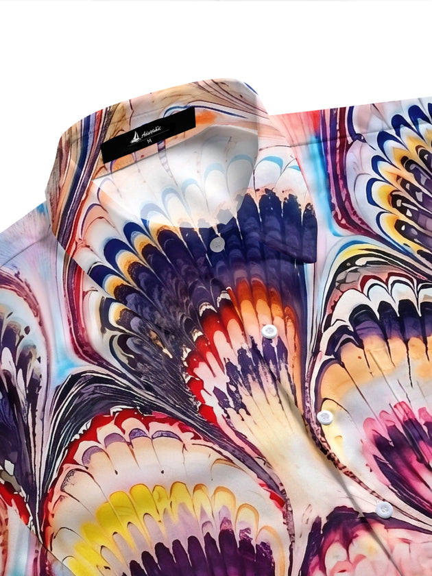 Peacock Feather Pattern Men's Pocket Short Sleeve Shirts