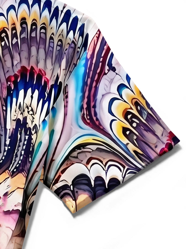 Peacock Feather Pattern Men's Pocket Short Sleeve Shirts