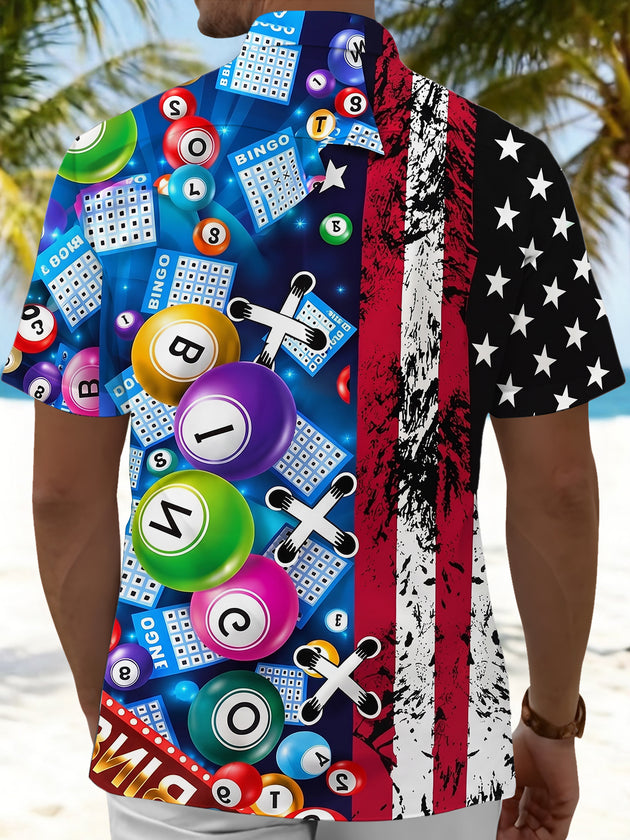 Bingo Game Independence Day Men's Pocket Short Sleeve Shirts
