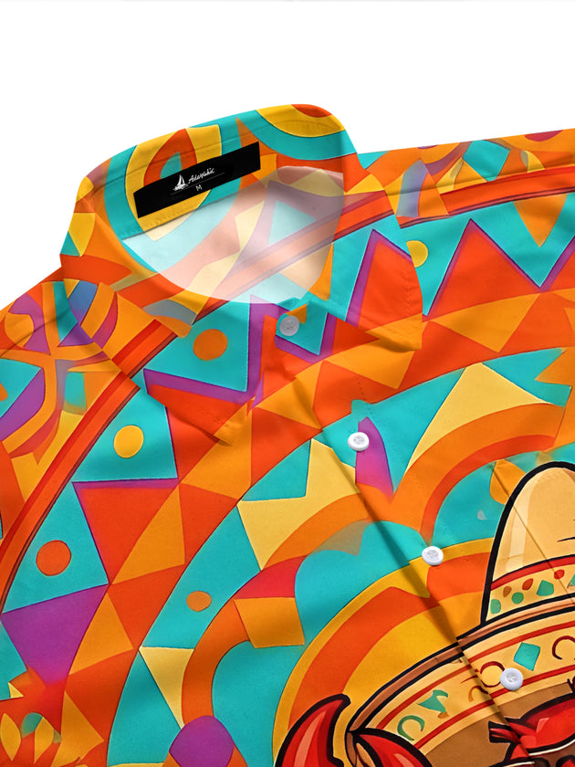 Fun Hawaiian Lobster Guitar Player Men's Pocket Short Sleeve Shirts