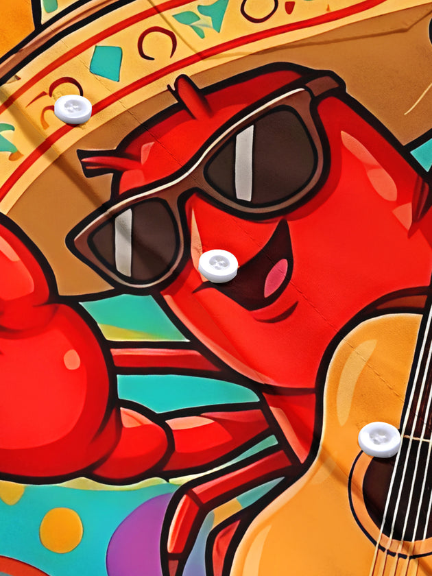 Fun Hawaiian Lobster Guitar Player Men's Pocket Short Sleeve Shirts