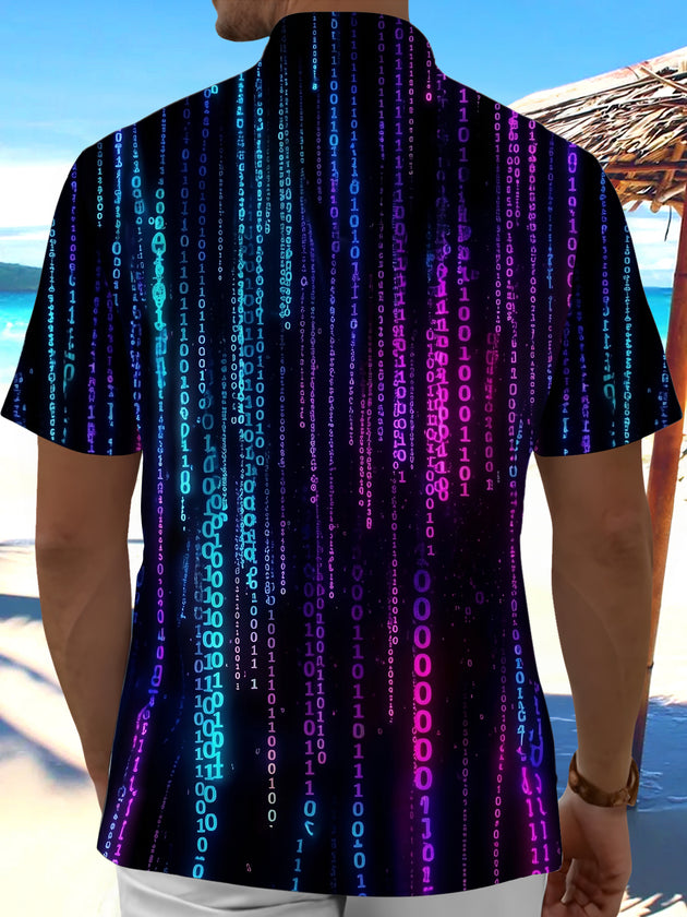 Cyberpunk Matrix Binary Code Men's Pocket Short Sleeve Shirts