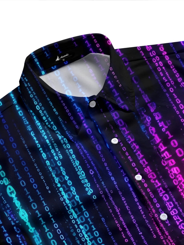 Cyberpunk Matrix Binary Code Men's Pocket Short Sleeve Shirts