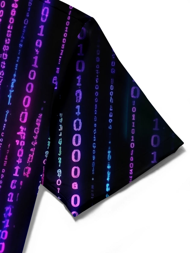 Cyberpunk Matrix Binary Code Men's Pocket Short Sleeve Shirts