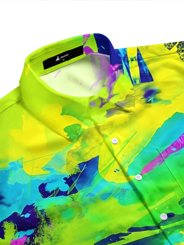 Neon Colorful Tie-Dye Watercolor Abstract Men's Pocket Short Sleeve Shirts