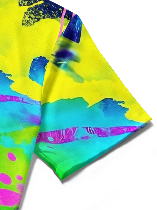 Neon Colorful Tie-Dye Watercolor Abstract Men's Pocket Short Sleeve Shirts