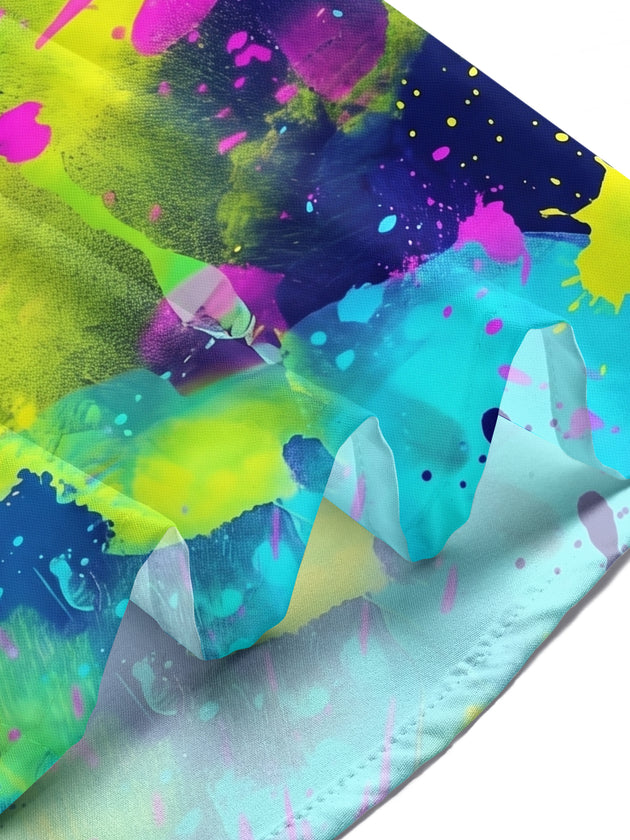Neon Colorful Tie-Dye Watercolor Abstract Men's Pocket Short Sleeve Shirts
