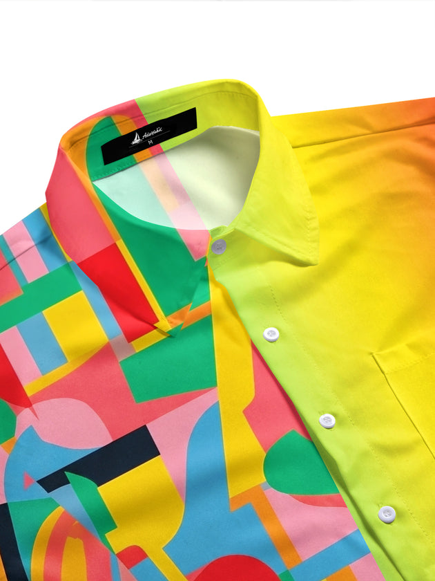 Pride Month Colorful Gradient Geometric Patchwork Men's Pocket Short Sleeve Shirts
