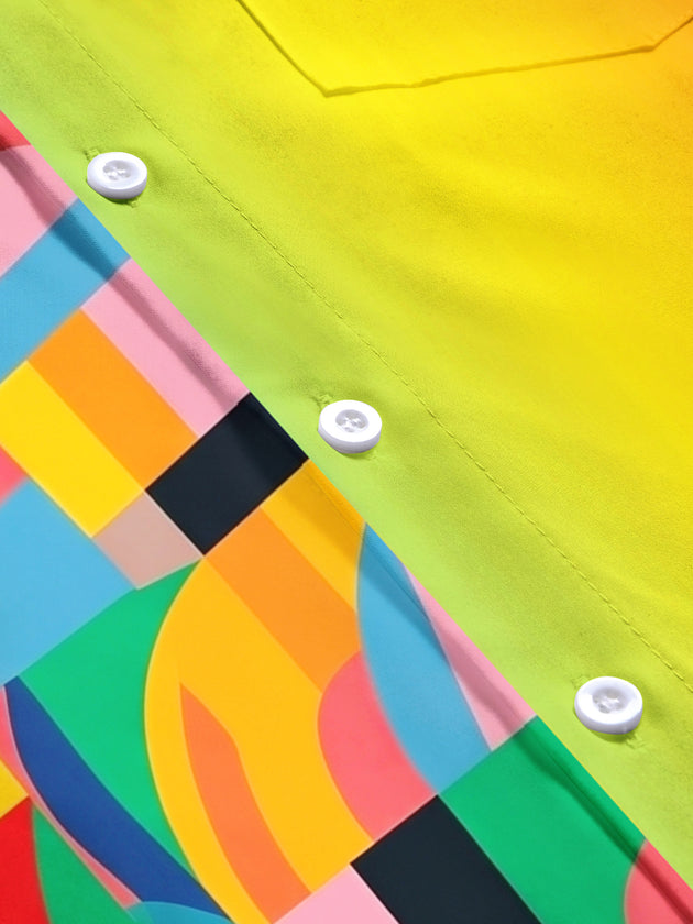 Pride Month Colorful Gradient Geometric Patchwork Men's Pocket Short Sleeve Shirts