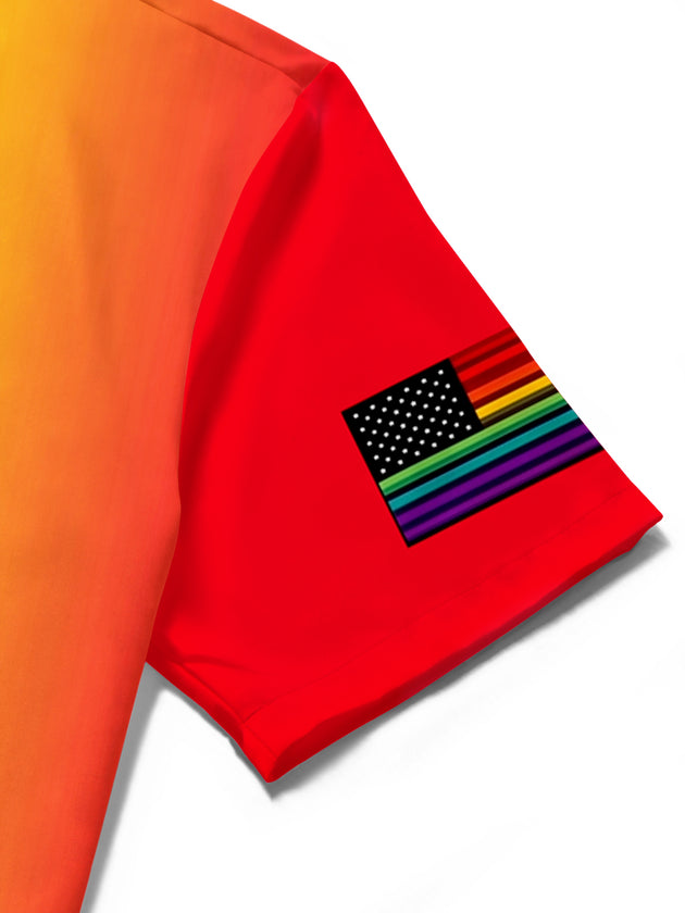 Pride Month Colorful Gradient Geometric Patchwork Men's Pocket Short Sleeve Shirts