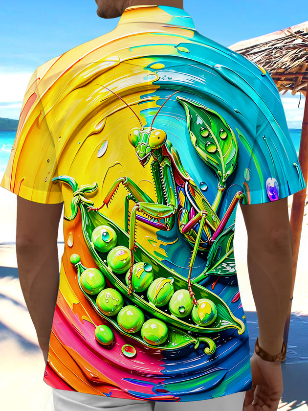 Colorful Mantis & Pea Pod Men's Pocket Short Sleeve Shirts