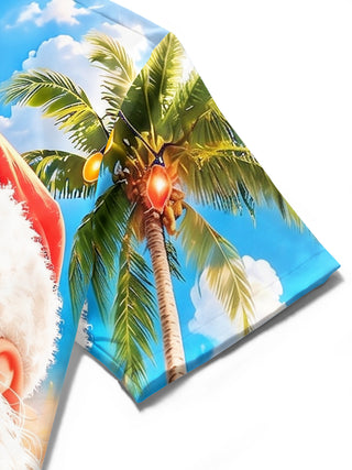 Hawaiian Vacation Tropical Christmas Santa Claus Men's Pocket Short Sleeve Shirts