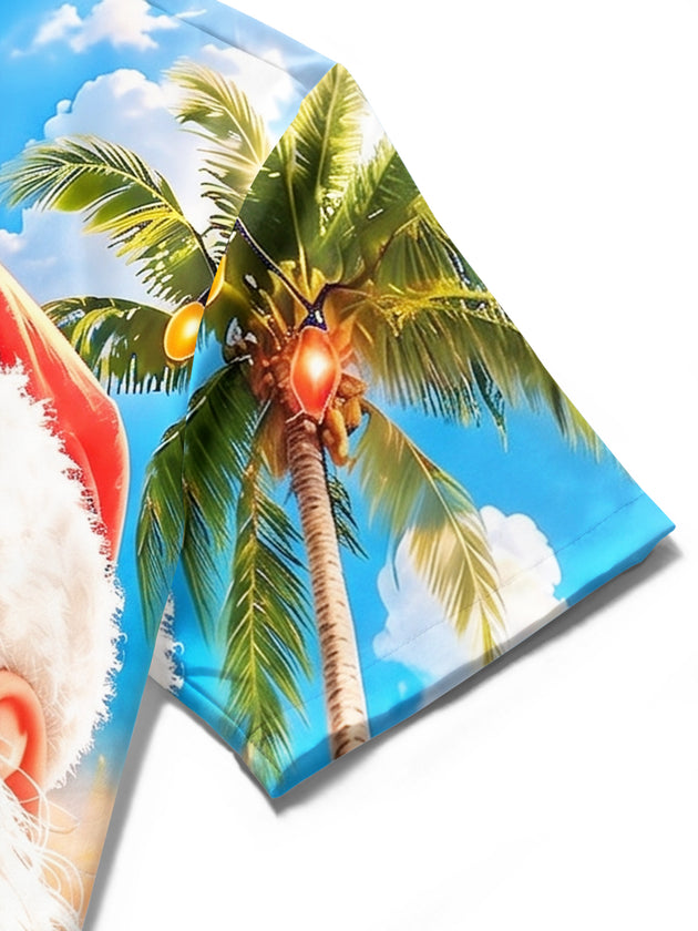 Hawaiian Vacation Tropical Christmas Santa Claus Men's Pocket Short Sleeve Shirts