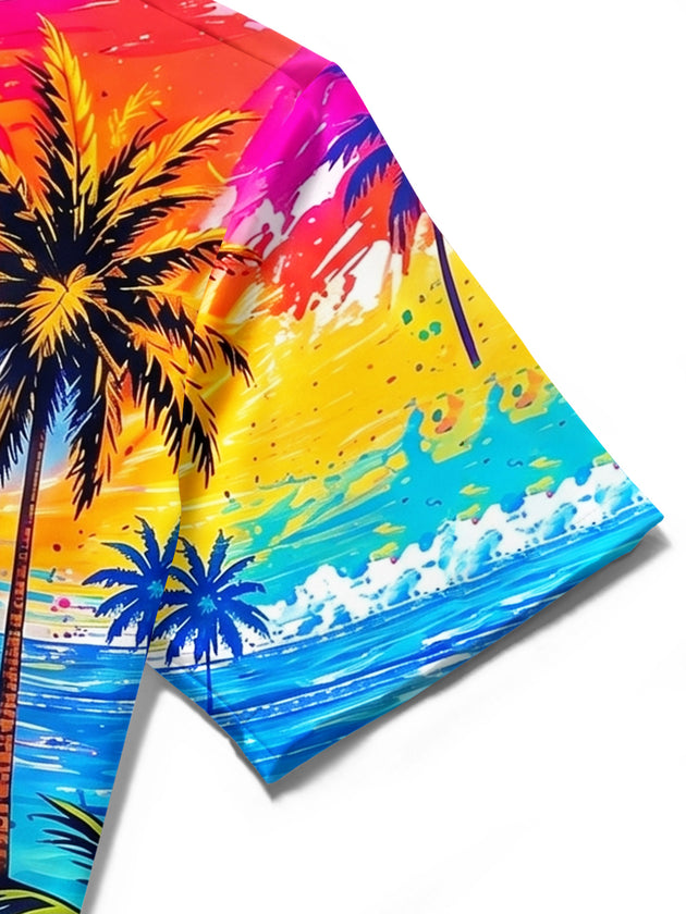 Hawaiian Colorful Tie Dye Summer Beach Santa Claus Men's Pocket Short Sleeve Shirts