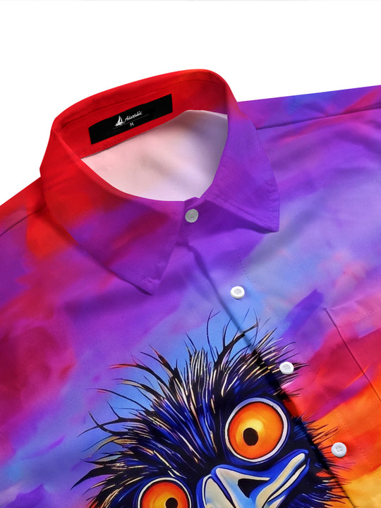 Sunset Emu Ostrich Art Men's Pocket Short Sleeve Shirts