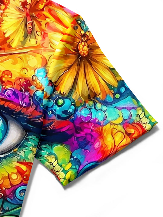 Psychedelic Colorful Cat Men's Pocket Short Sleeve Shirts