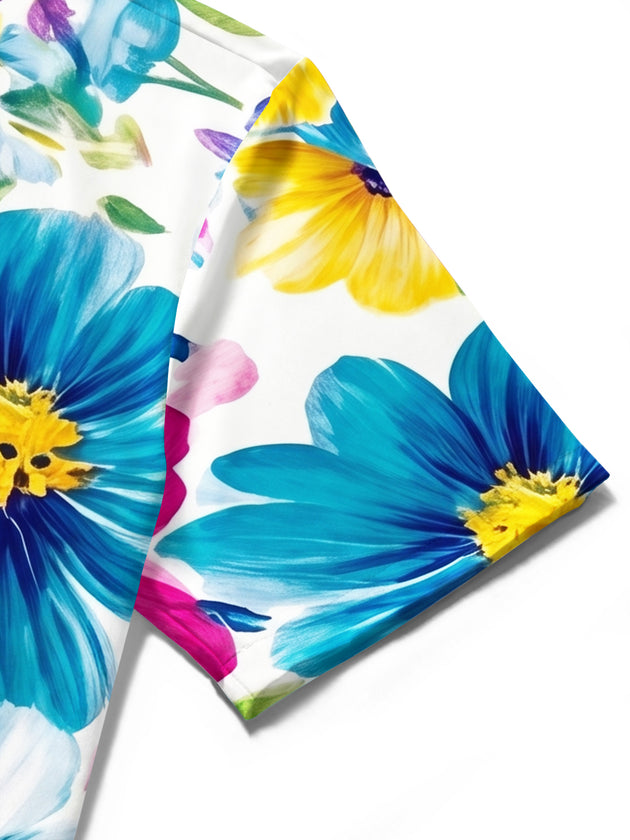 Hawaiian Colorful Tropical Floral Men's Pocket Short Sleeve Shirts