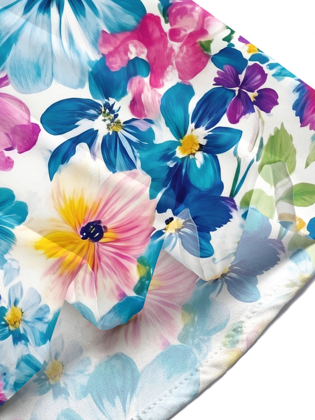 Hawaiian Colorful Tropical Floral Men's Pocket Short Sleeve Shirts