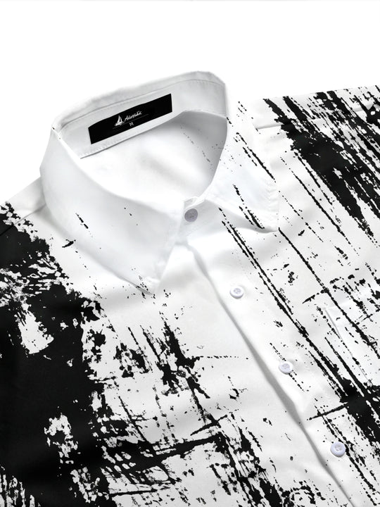 Black And White Abstract Tie Dye Brushstroke Men's Pocket Short Sleeve Shirts