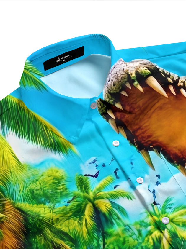 Tropical Cat And Crocodile Fun Men's Pocket Short Sleeve Shirts