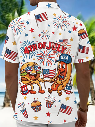Independence Day 4Th Of July Hamburger And Hot Dog Fun Tug-Of-War Men's Pocket Short Sleeve Shirts