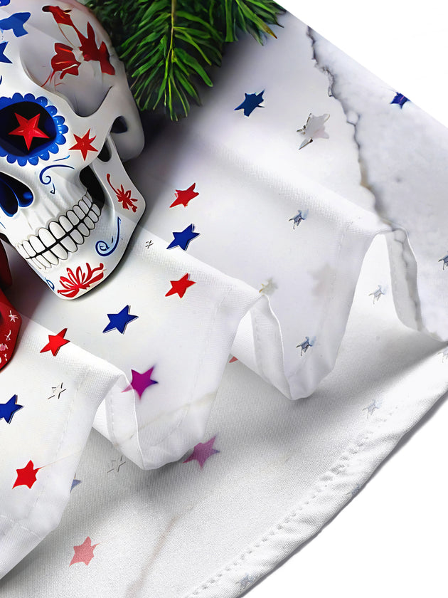 American Flag Sugar Skull Independence Day Men's Pocket Short Sleeve Shirts